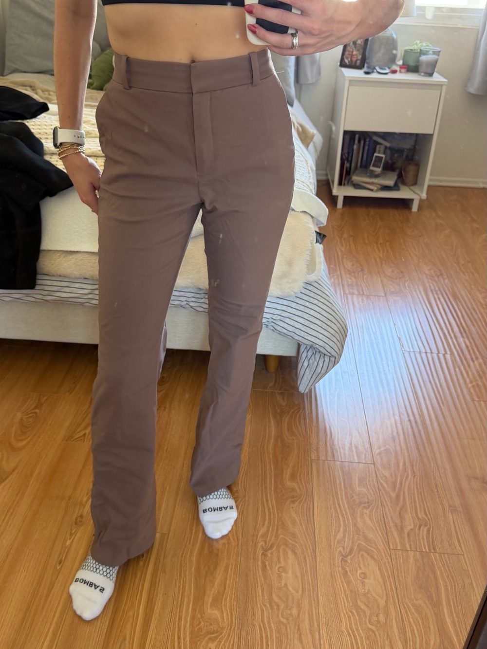Babaton Taupe Straight-Leg Dress Pants